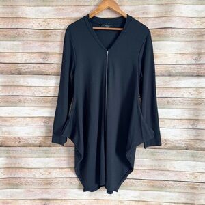 Bryn Walker Women's Black Handkerchief Hem Zip Front Lagenlook Tunic Size Small
